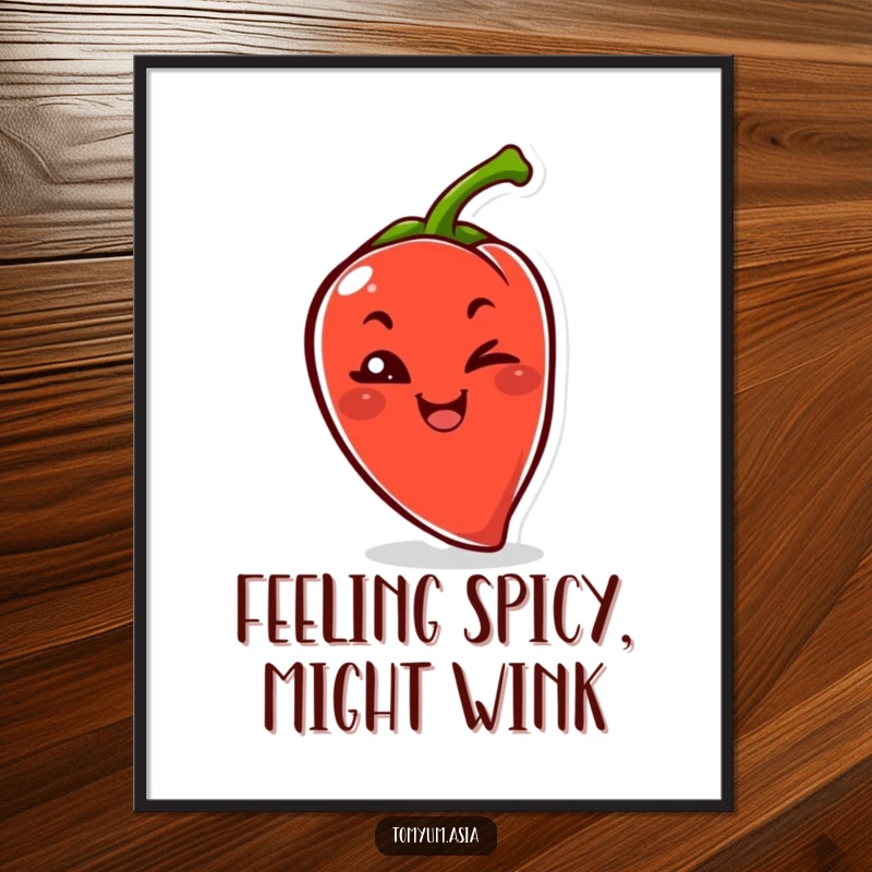 Funny Free Printable Wall Art: A mischievous kawaii chili pepper is shown playfully winking with a grin.