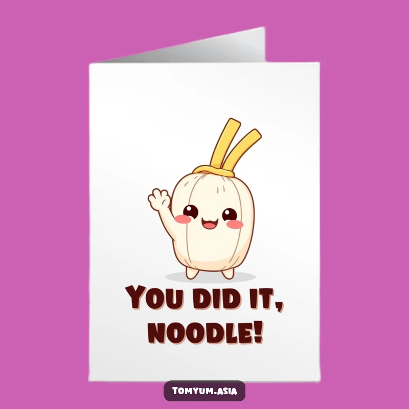 Free Printable Congrats Card: Happy Kawaii Noodle Wave to Celebrate Success