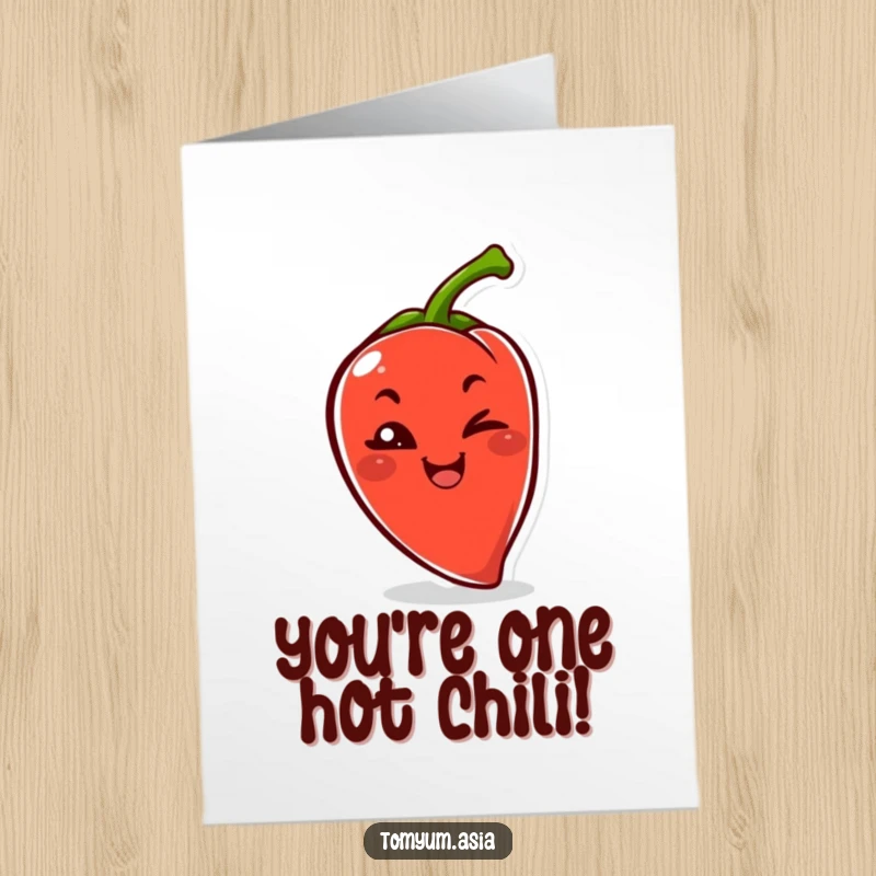 Funny Free Printable Congratulations Card: A kawaii chili pepper gives a mischievous wink, celebrating your success.