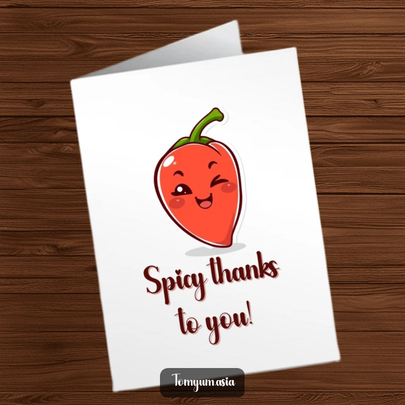 Funny Free Printable Thank You Card: A kawaii chili pepper playfully winks, offering thanks with mischief.